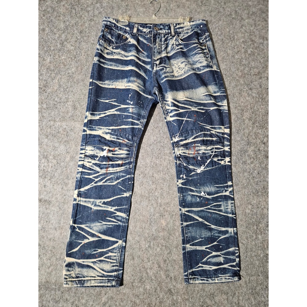 Nobel Jeans Denim Men 36x30 Blue Acid Wash Paint Splatter Moto Distressed